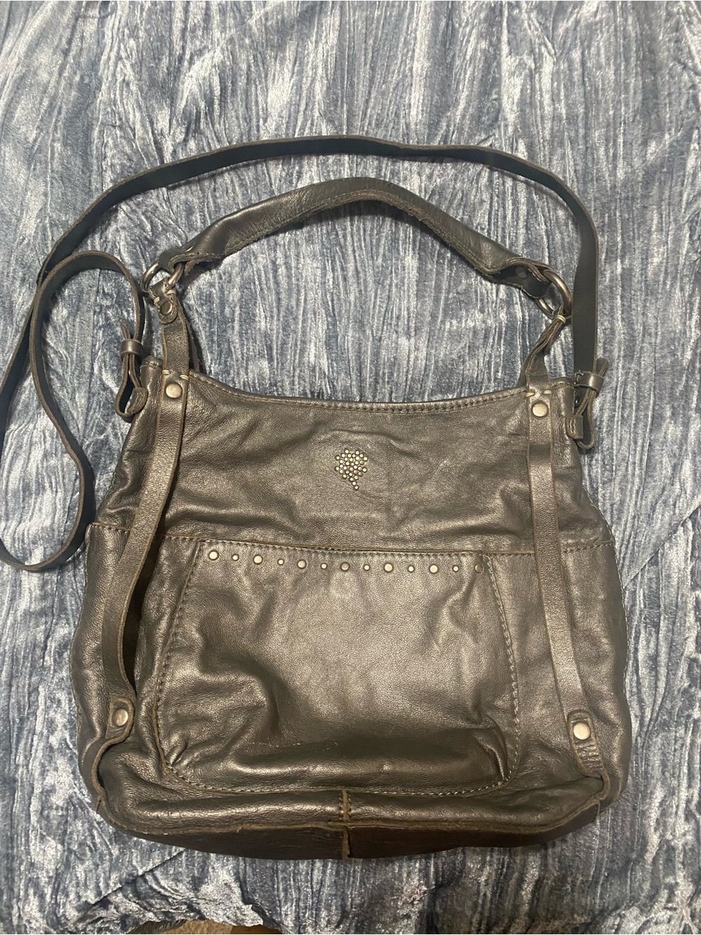 Lucky Brand Dark Metallic Gray Studded Shoulder & Leather Crossbody Bag